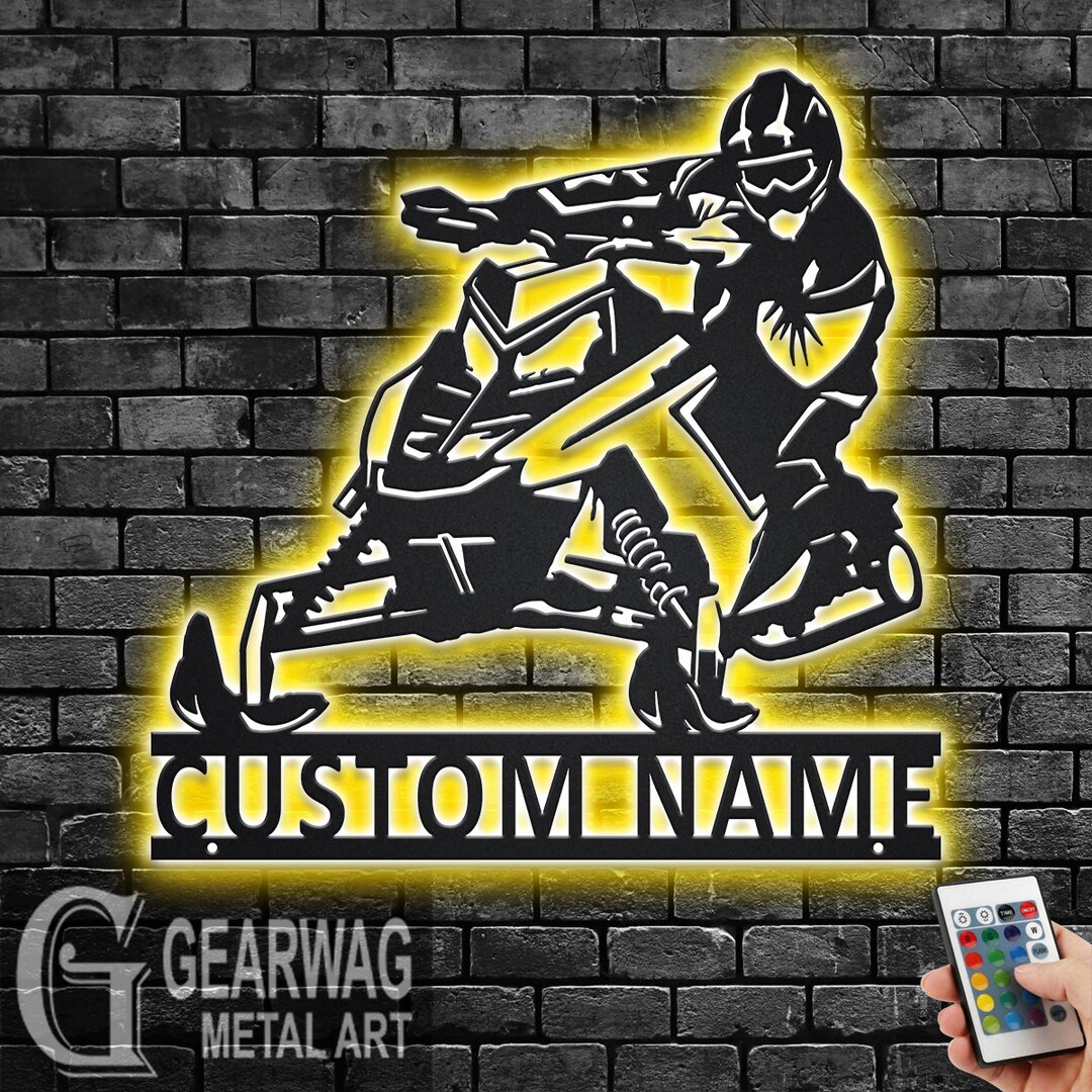 Custom Snowmobile Metal Wall Art With LED Light, Personalized