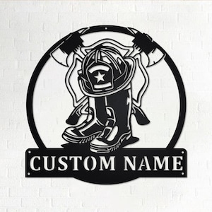 Custom Fire Fighter Gear Metal Wall Art, Personalized Firefighter Name Sign Decoration For Room, Firefighter Home Decor, Custom Firefighter