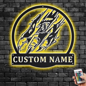 Custom T-Rex Eye Scratch Metal Wall Art With LED Light, Personalized Dinosaur Name Sign Decoration For Room, Dinosaur Metal LED Decor
