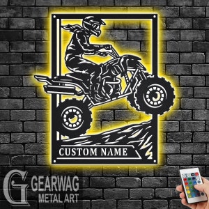Custom Female Quad Racing Signage Metal Wall Art With LED Light, Personalized Quad Racer Name Sign Decoration, Quad Racing Metal LED Decor