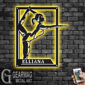 Custom Gymnastics Signage Metal Wall Art With LED Light, Personalized Gymnastics Name Sign Decoration, Gymnastics Metal LED Decor