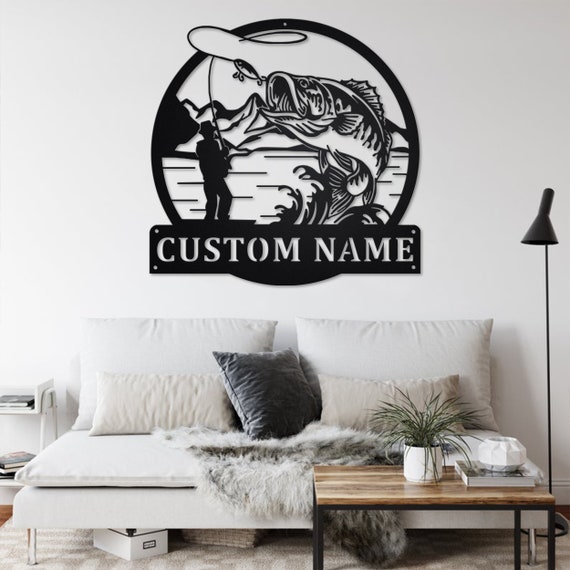Custom Fisherman Bass Fish Metal Wall Art, Personalized Fisherman