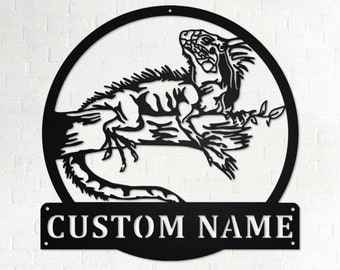 Custom Iguana Lizard Metal Wall Art, Personalized Iguana Lizard Name Sign Decoration For Room, Iguana Lizard Metal Home Decor, Custom Lizard