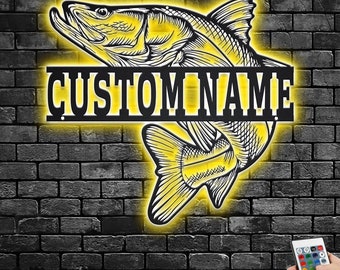 Custom Snook Fish Metal Wall Art With LED Light, Personalized Snook Fish Name Sign Decoration For Room, Snook Fishing Metal LED Decor