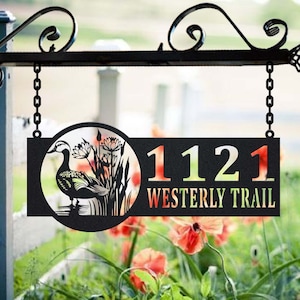 Personalized Duck Metal Address Sign House Number Hanging Address Plaque Yard Sign, Outdoor Sign Garden Stake, Address Name Metal Sign