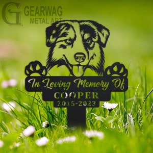 Custom Australian Shepherd Dog Memorial Stake, Metal Stake, Outdoor Decor, In Loving Memory, Outdoor Stake, Sympathy Sign, Grave Marker