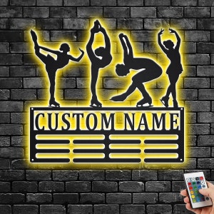 Custom Figure Skating Medal Holder LED Light, Personalized Figure Skaters Name Medal Hanger, Figure Skating Medal Display Awards Sign