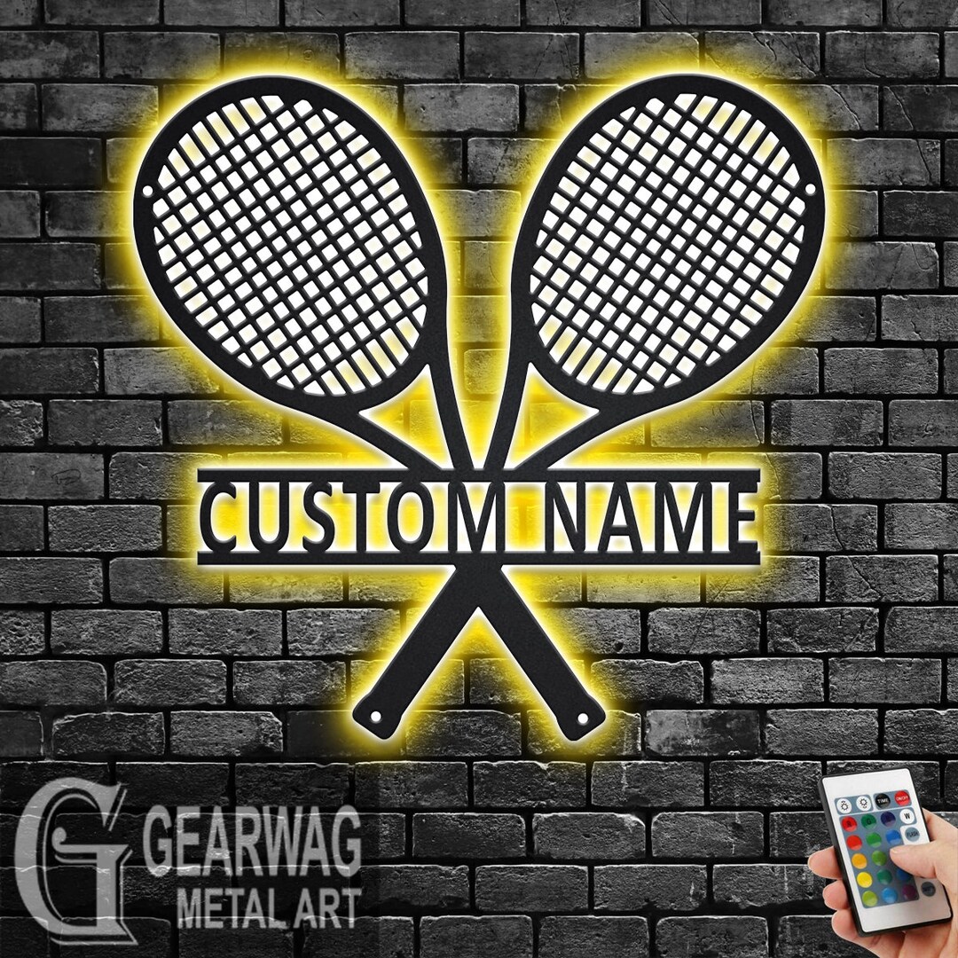 Custom Tennis Racket Metal Wall Art With LED Light, Personalized Tennis ...