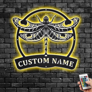 Custom Dragonfly Metal Wall Art With LED Light, Personalized Dragonfly Name Sign Decoration For Room, Dragonfly Metal Home Decor, Dragonfly