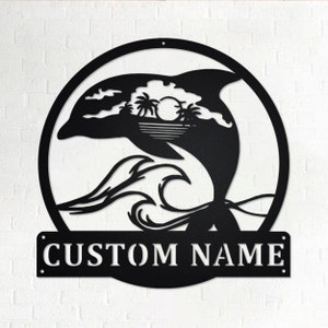 Gepersonaliseerde metalen bord dolfijn | Metalen muurkunst dolfijn | Dolfijn metalen wanddecoratie | Cadeau dolfijnliefhebber | Dolfijn strandthema