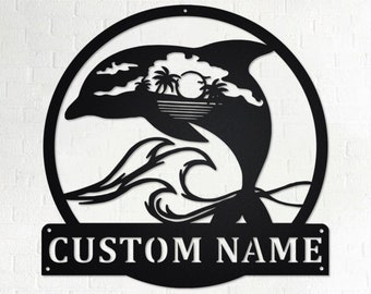 Personalized Dolphin Metal Sign: Custom Beach House Decor