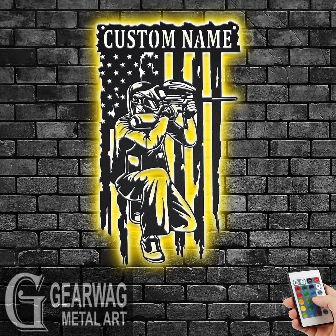 Custom US Paintball Metal Wall Art With LED Light, Personalized
