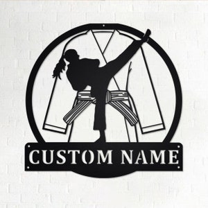 Custom Karate Girl Metal Wall Art: Personalized Name Sign
