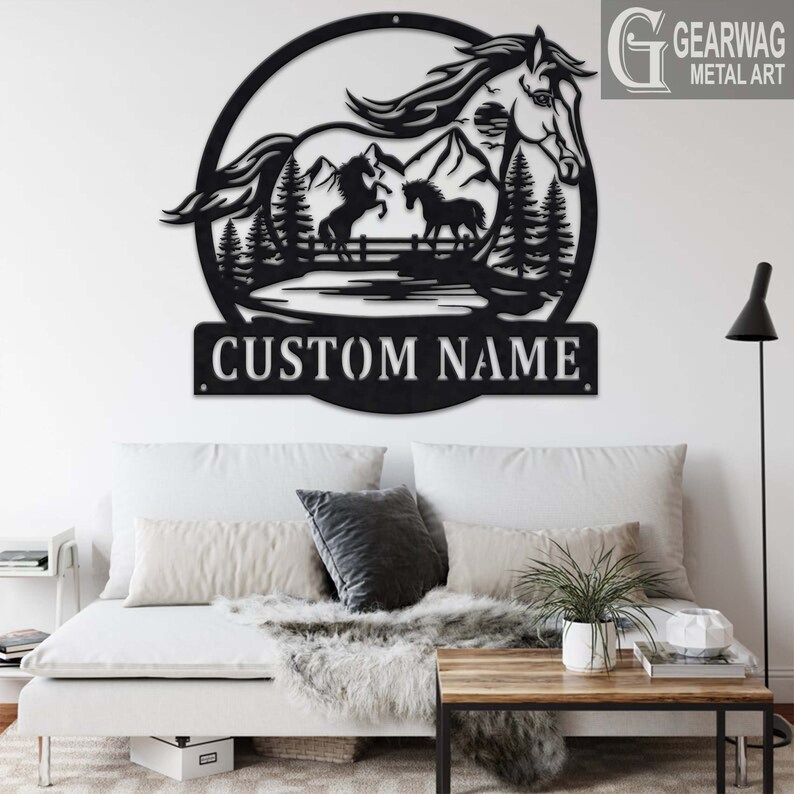 Custom Horses Metal Sign With LED Light, Personalized Horses Name Sign