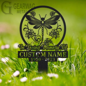 Custom Dragonfly Memorial Stake, Metal Stake, Outdoor Decor, In Loving Memory, Outdoor Stake, Sympathy Sign, Grave Marker, Dragonfly Memory
