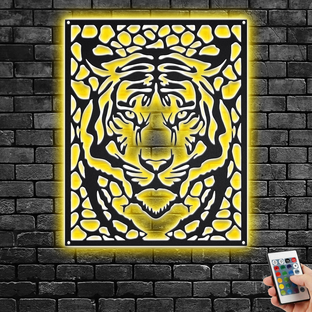 Tiger Metal Wall Art With LED Light Tiger Name Sign Etsy