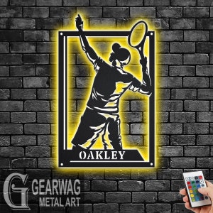 Custom Male Tennis Signage Metal Wall Art With LED Light, Personalized Tennis Player Name Sign Decoration, Male Tennis Metal LED Decor