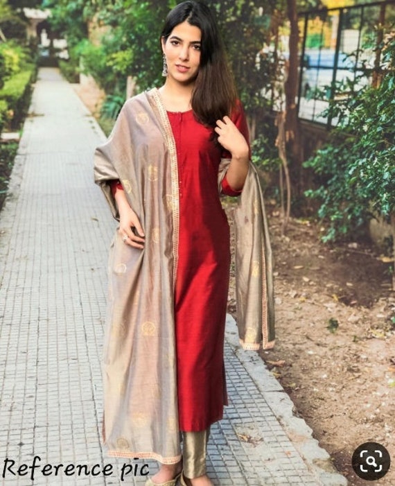 Silk Kurti Pant Dupatta Set-kurta 