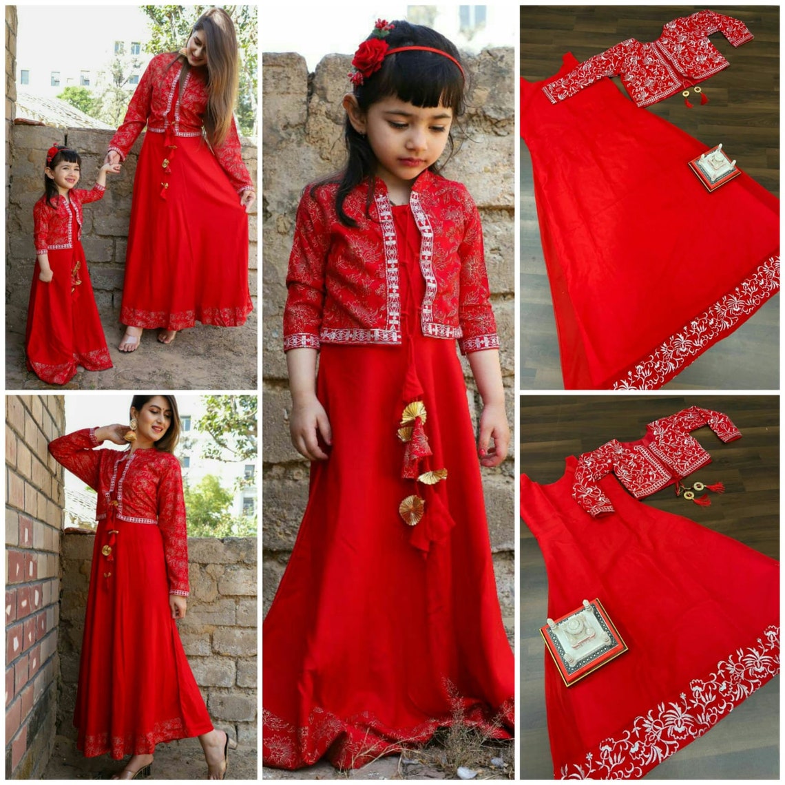 Mother Daughter Combo RED KURTI/Gown with | Etsy