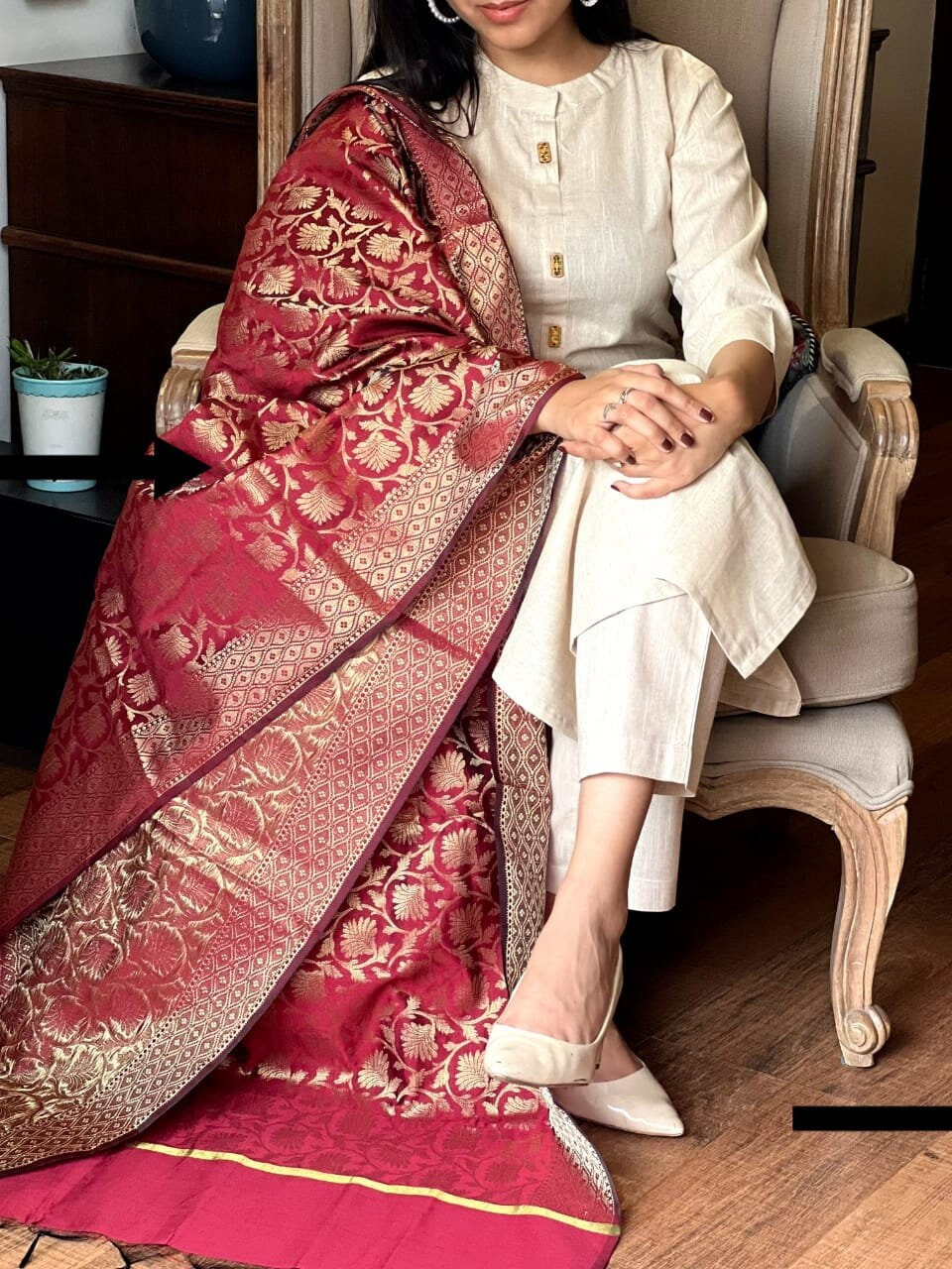 Pure Banarasi Silk Dupatta Khdi Cotton 