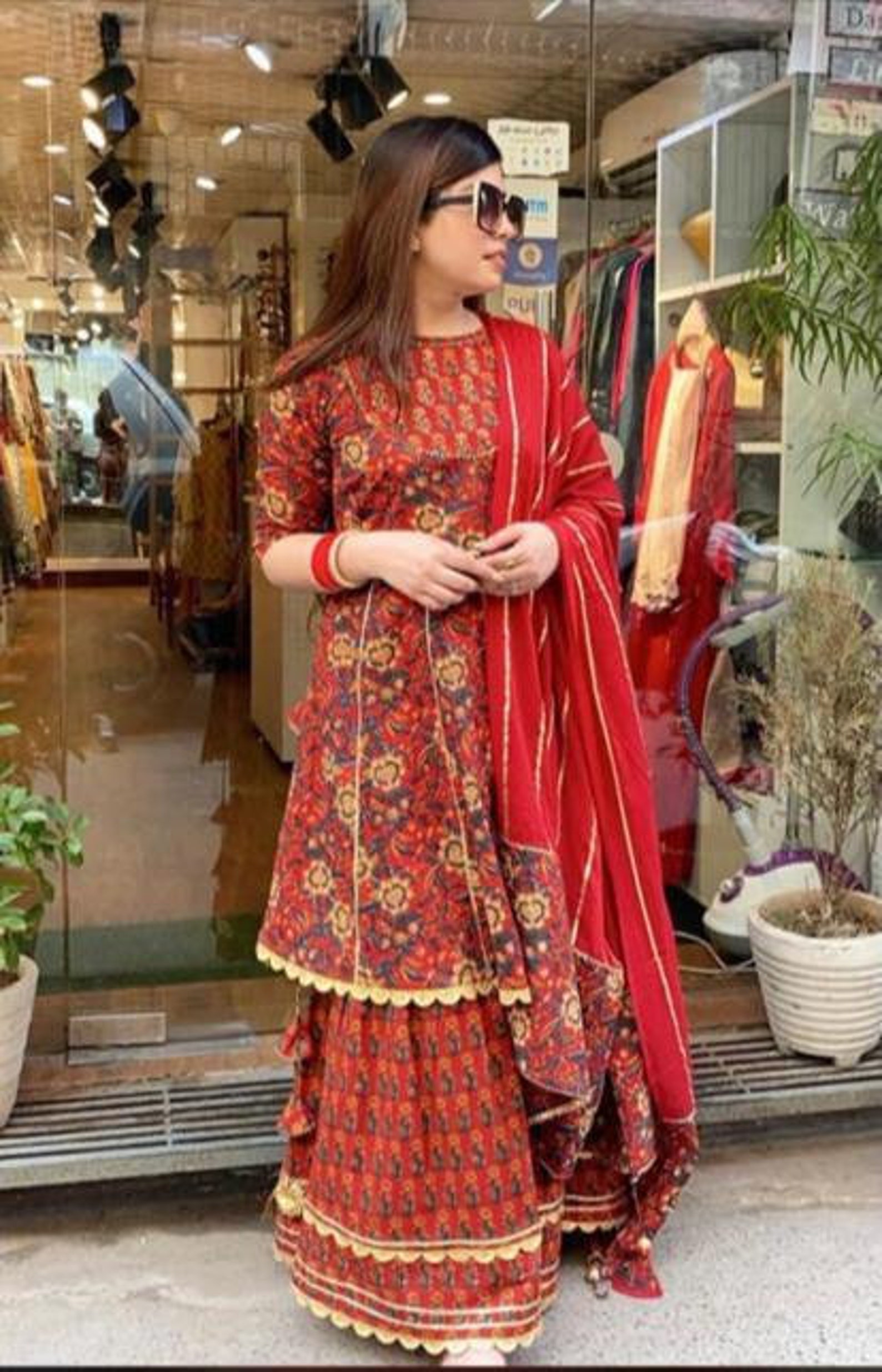 Bollywood style Crop Top Shrug Pant set or Green Kurti Sharara | Etsy
