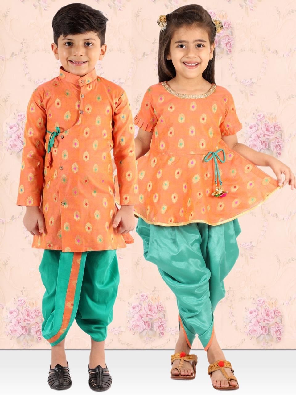 Gele Kurta met Dhoti Jongens Angrakha kurta Kleding Jongenskleding Tops & T-shirts Meisjes peplum Kurti Brother Sister combo Dhoti set 