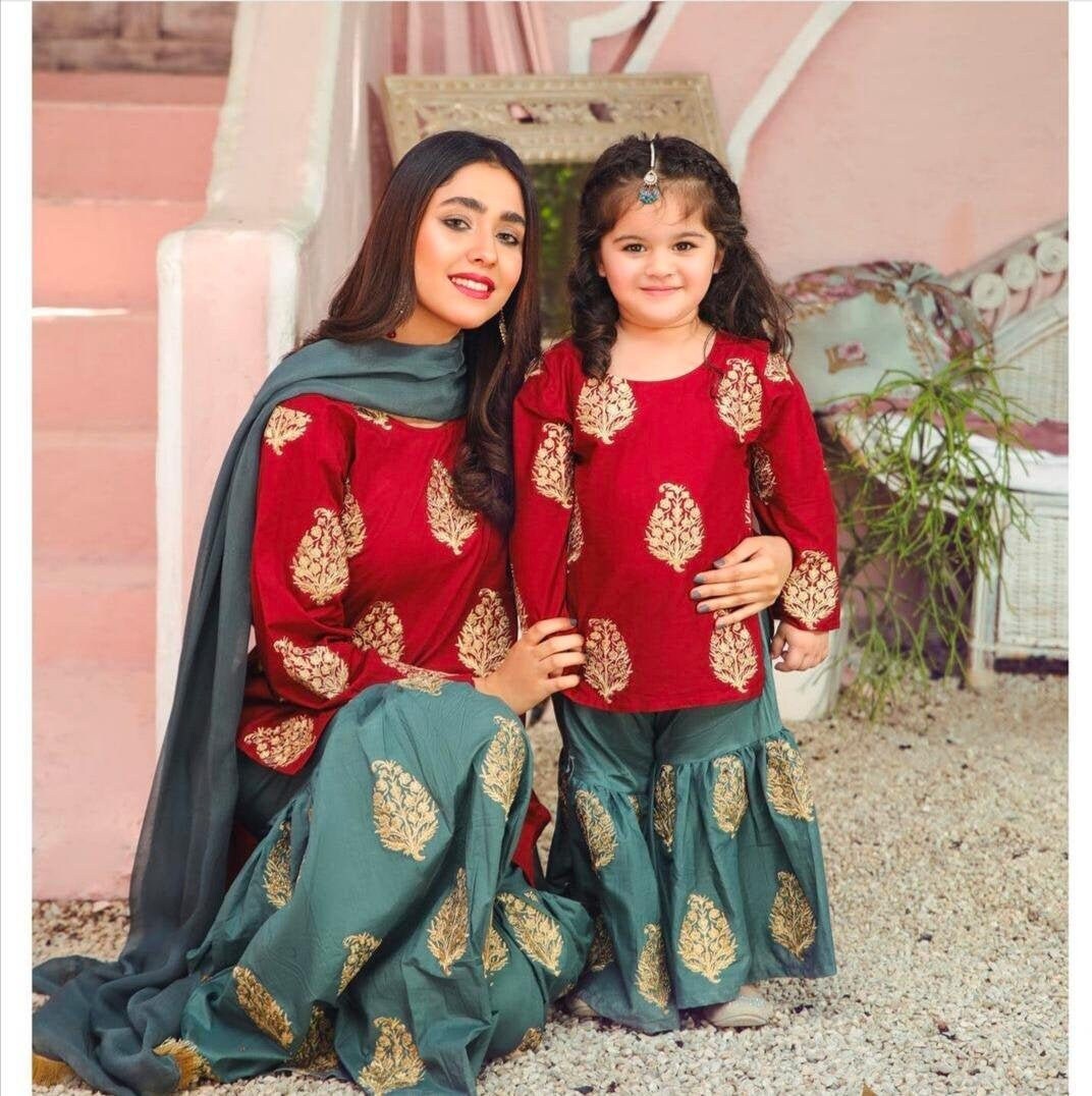 Beautiful Mother Daughter Combo-Kurti Sharara Dupatta set-For | Etsy