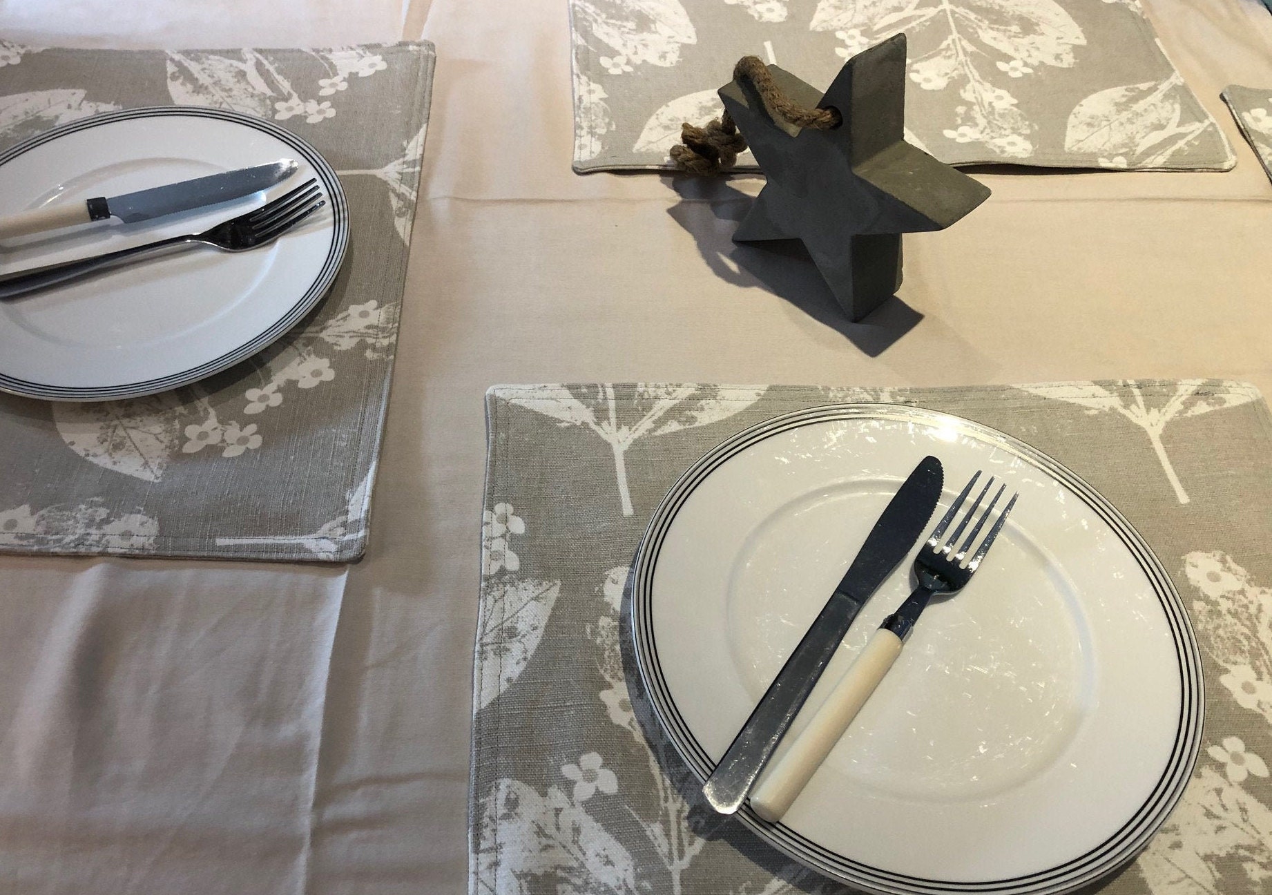 Pack of 4 Placemats Laura Ashley fabric leaves neutral Etsy