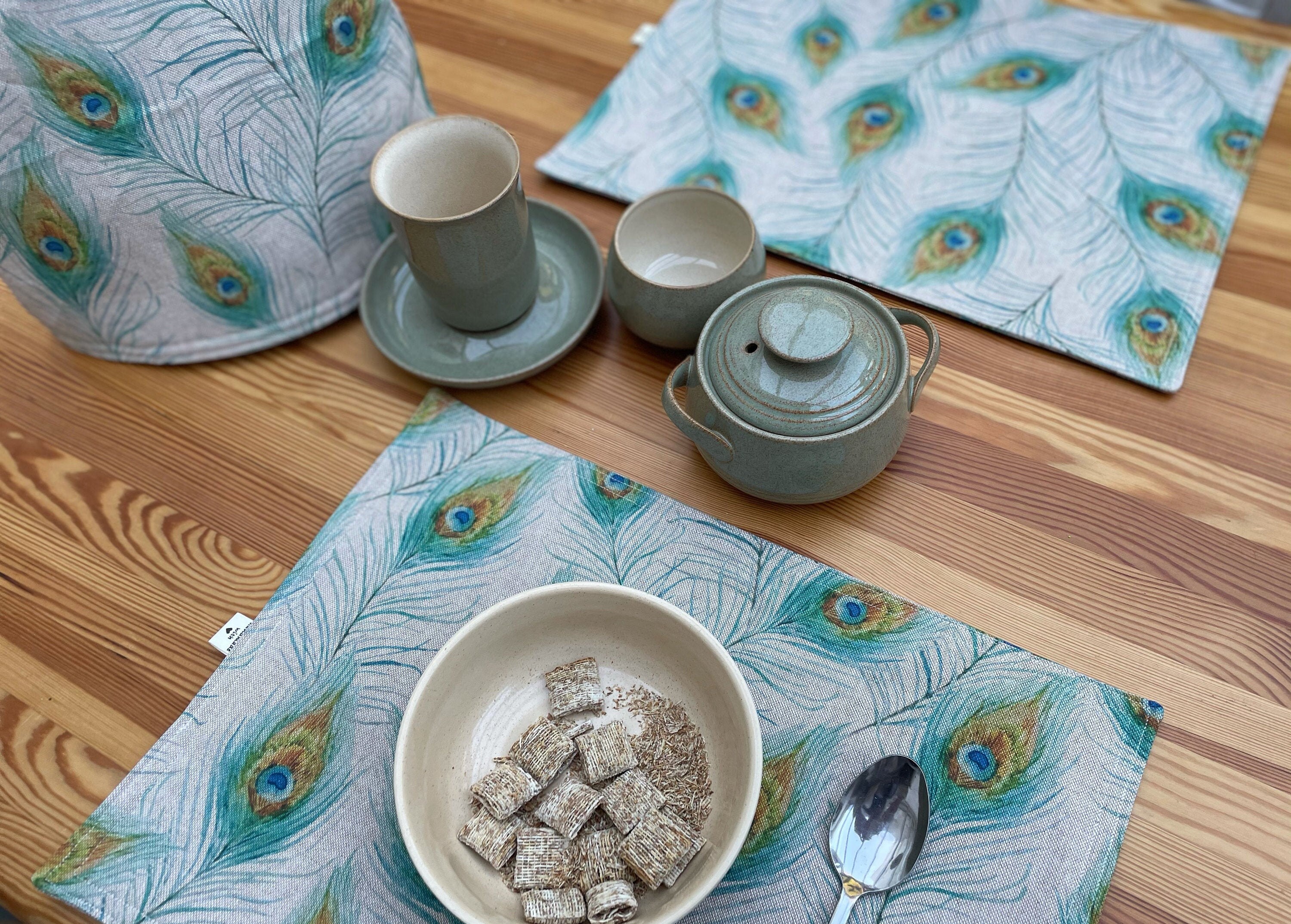 Peacock Feather Placemat Linen Placemats Reversible Etsy