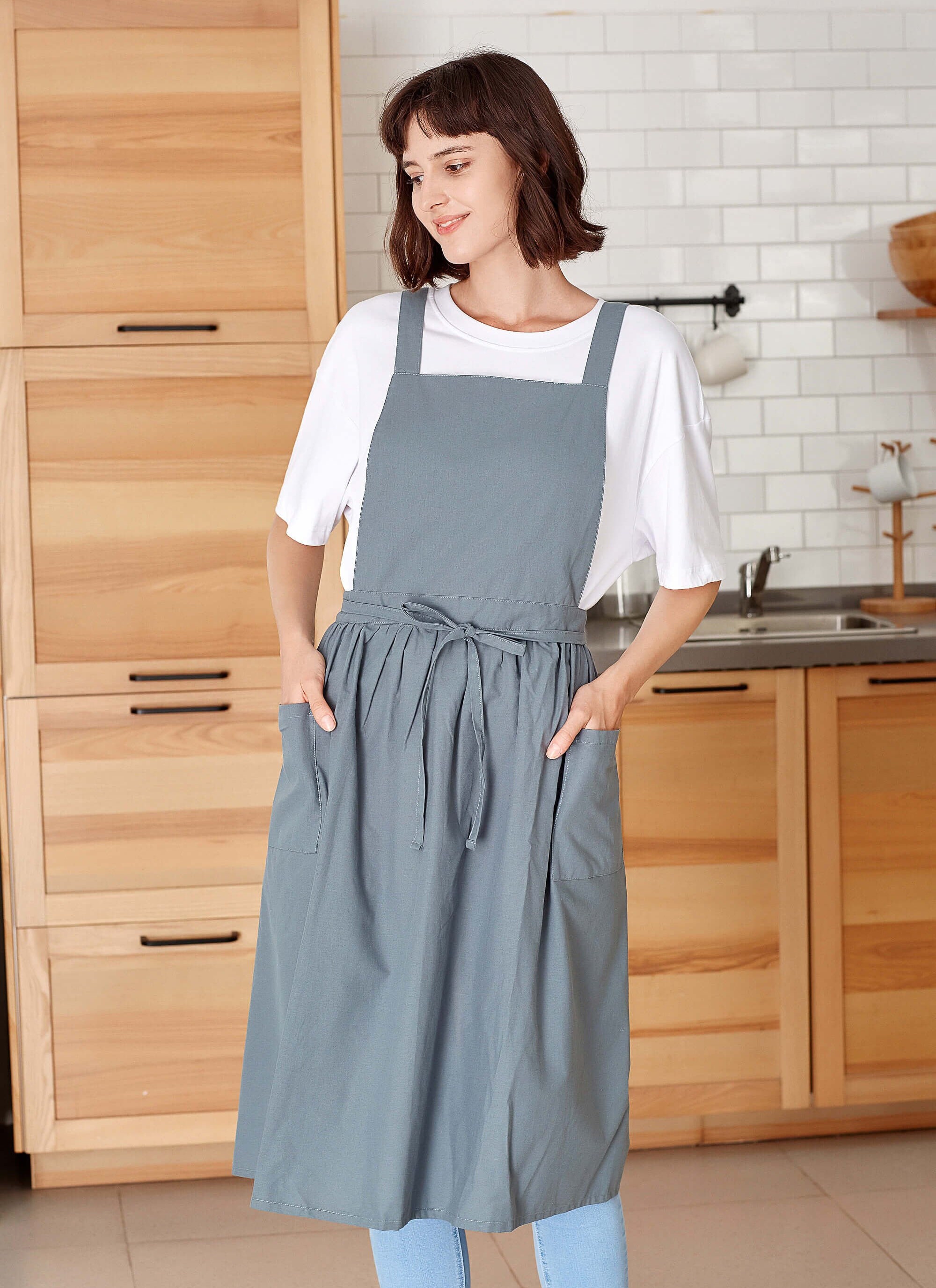 Linen Apron with Ruffled Design in Forest Green Apron Dress Etsy