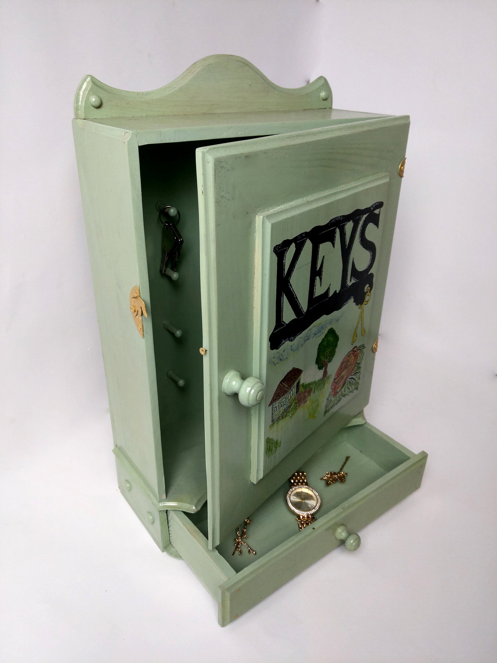 Wooden Handmade Wall Mounted Key Box. Wooden Handmade Locker With Keys. Wooden Handmade Key