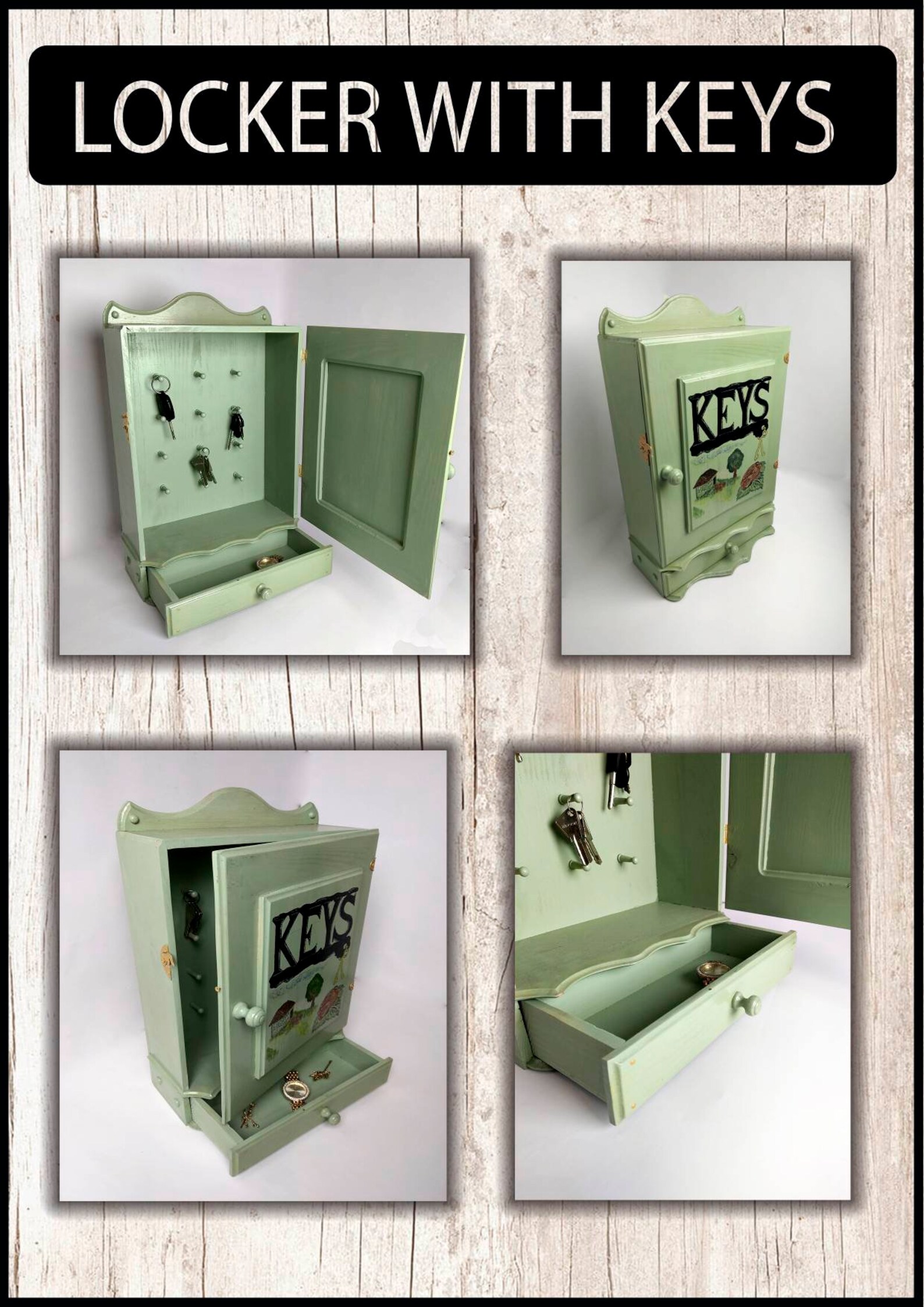 Wooden Handmade Wall Mounted Key Box. Wooden Handmade Locker Etsy
