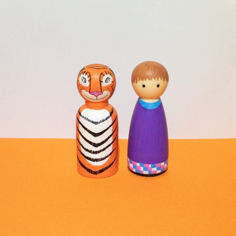 The Tiger Who Came to Tea Peg Dolls Wooden Peg Dolls Hand Painted Dolls