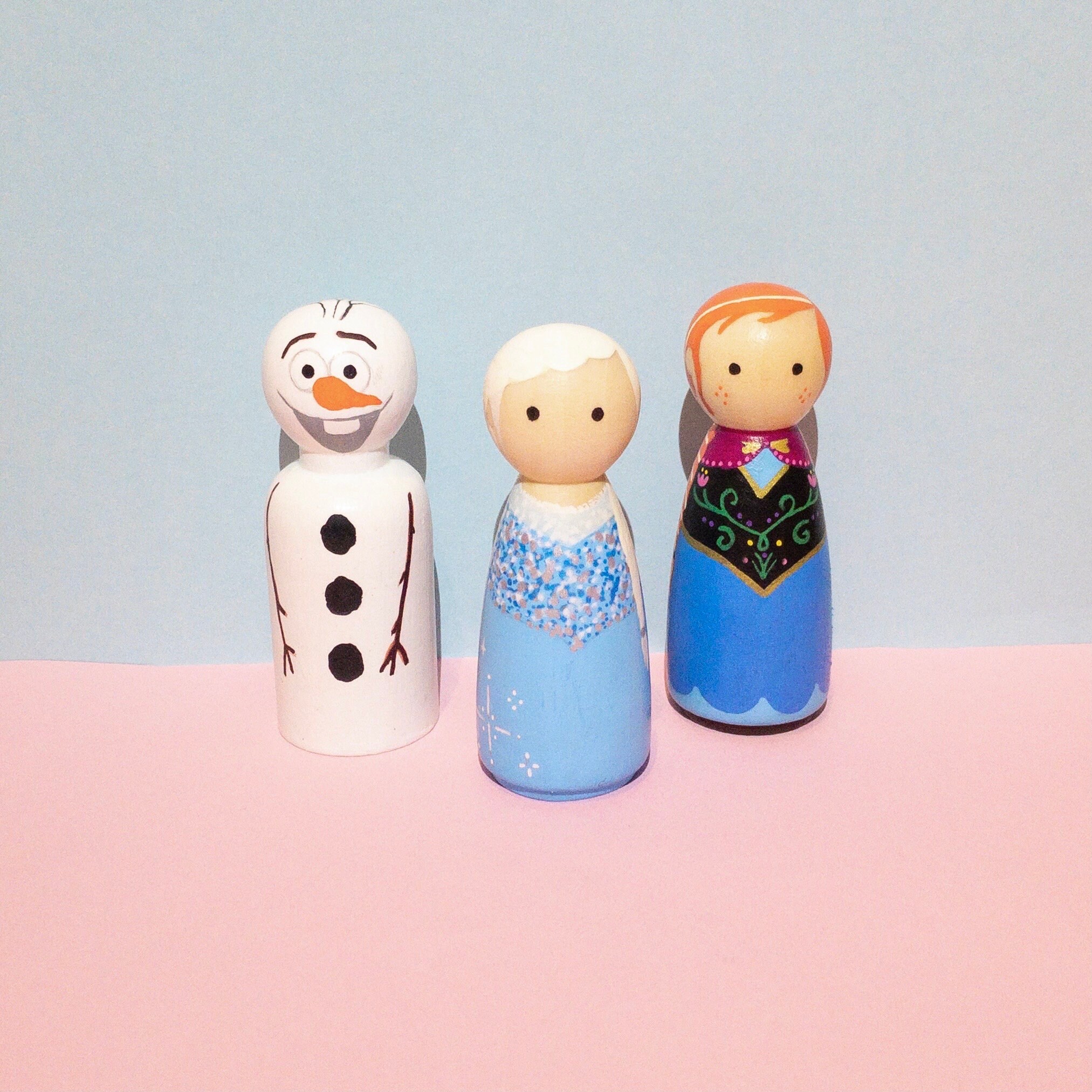 Frozen Themed Peg Dolls Wooden Peg Dolls Hand Painted Dolls