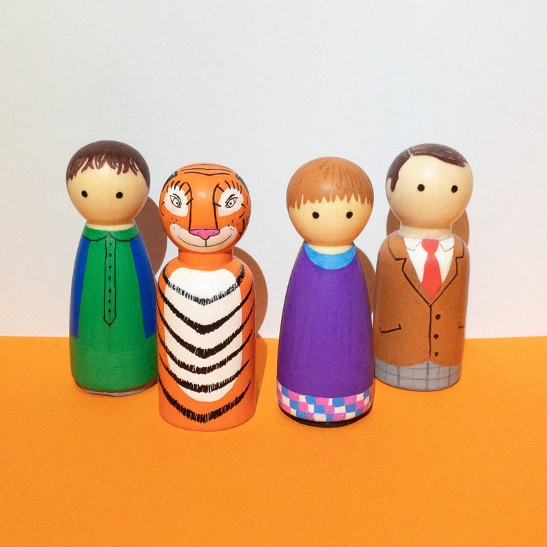 The Tiger Who Came to Tea Peg Dolls Wooden Peg Dolls Hand Painted Dolls