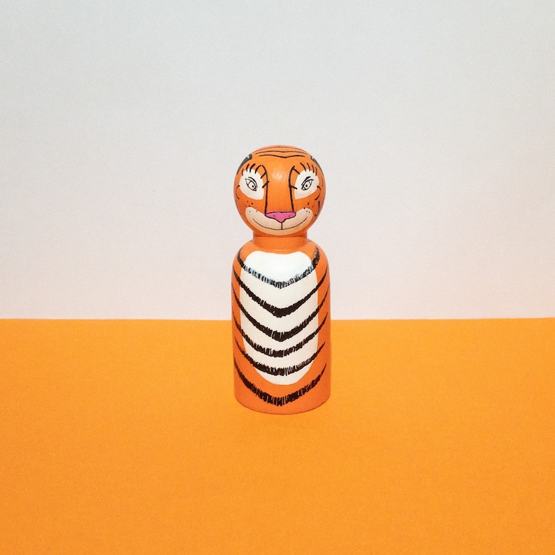 The Tiger Who Came to Tea Peg Dolls Wooden Peg Dolls Hand Painted Dolls