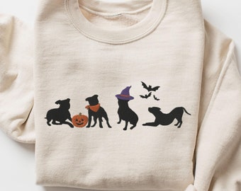 EMBROIDERED Pitbull Halloween Sweatshirt, Cute Spooky Pittie Sweater, Spooky Season Pitbull Mom Shirt, Pittie Mama Fall Sweat Shirt Gift