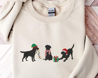 EMBROIDERED Christmas Labs Sweatshirt, Labrador Retriever Holiday Sweater, Festive Xmas Lights Dog Mom Shirt, Lab Mama Gifts, Dog Dad Gift