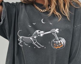 Comfort Colors Halloween Dachshund Shirt, Skeleton Doxie T-Shirt, Spooky Season Wiener Dog Mom