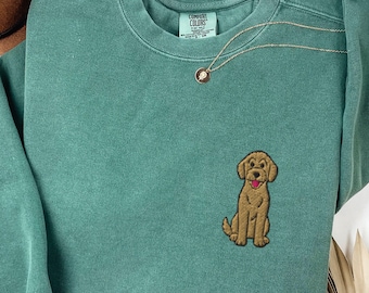 Embroidered Goldendoodle Comfort Colors Sweatshirt, Personalized Dog Lover Gift, Custom Doodle Pet Embroidery, Cozy Dog Mom Crewneck Gifts