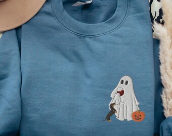 EMBROIDERED Dachshund Halloween Sweatshirt, Doxie Mom Wine Lover Sweater, Spooky Season Wiener Dog Mom, Dackel Mama, Sausage Dog Shirt Gifts