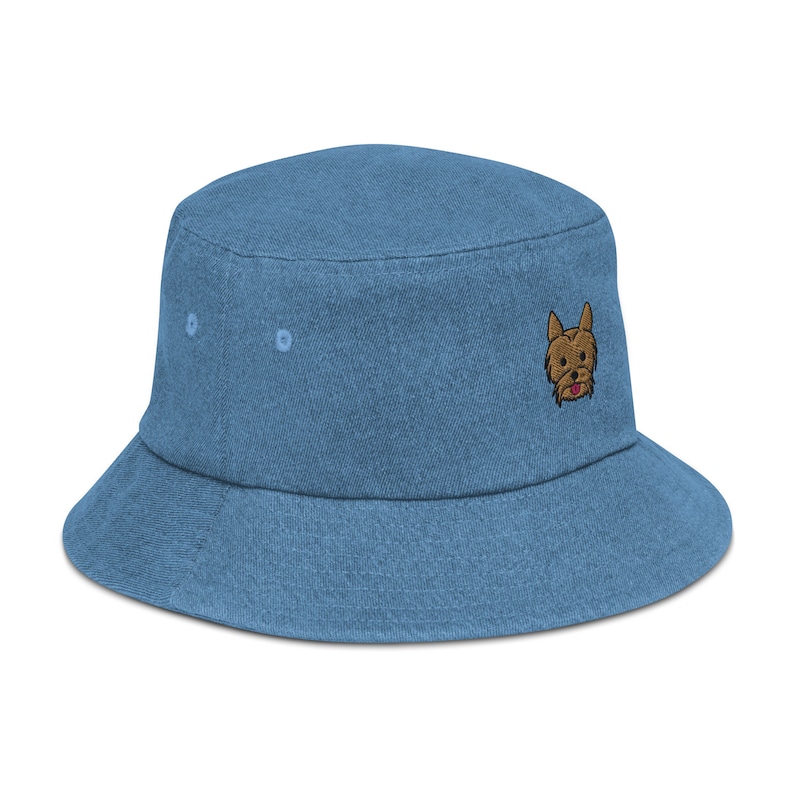 Yorkie Embroidered Bucket Hat, Yorkie Denim Hat, Yorkshire Terrier Hat, Yorkie Mom Gift, Yorkie Gifts, Yorkie Terrier Bucket Hat, Yorkies image 2
