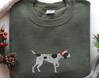 Embroidered Christmas GSP Sweatshirt, German Shorthaired Pointer Santa Crewneck, Embroidery, Cute GSP Holiday Shirt, GSP Mom Gifts