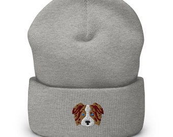 Embroidered Australian Shepherd Beanie, Red Merle Aussie Shepherd Hat, Aussie Shepherd Mom Gift, Aussie Shepherd Dad Toque, Embroidery