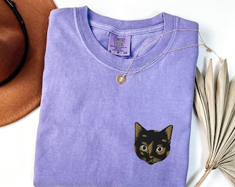 Tortoiseshell Cat Comfort Colors TShirt, Tortie Embroidered Crewneck T-Shirt, Tortie Mom Gift, Torties, Tortie Cat Dad Gifts, Tortie Shirts