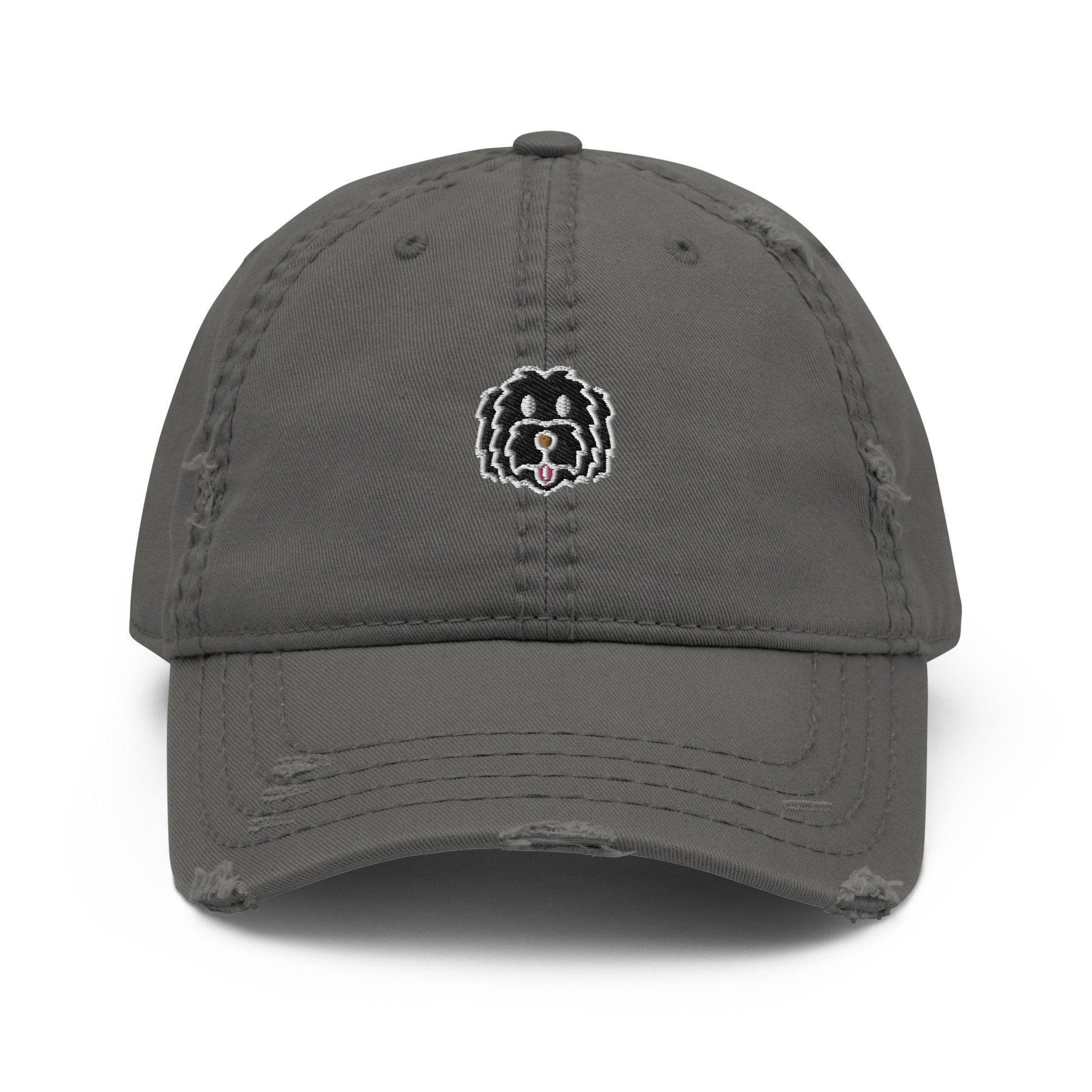 Black Doodle Distressed Hat, Doodle Embroidered Hat