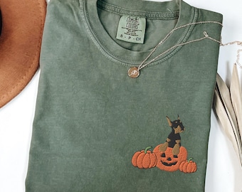 EMBROIDERED Doberman Halloween Shirt, Doberman Pinscher Fall TShirt, Comfort Colors Doberman Mom Autumn T-Shirt, Gift for Doberman Dad