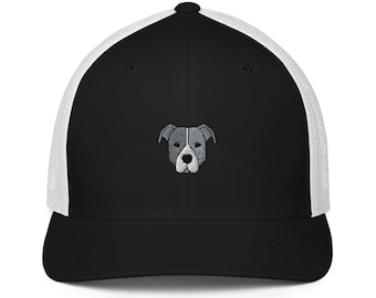 Pitbull Embroidered Trucker Cap, Closed Back Pit Bull Trucker, Pittie Mesh Cap, American Bully Trucker Hat, Staffordshire Terrier, Pitbulls
