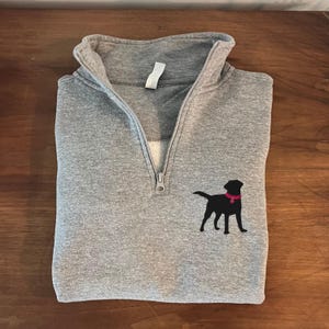 EMBROIDERED Black Lab Quarter Zip Fleece Pullover, Labrador Retriever Sweater, Pet Embroidery, Dog Mom Zip Up Shirt, Black Lab Mom Gifts