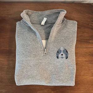EMBROIDERED Aussiedoodle Quarter Zip Shirt, Blue Merle Aussie Doodle Zip Up Sweater, Aussiedoodle Mom Gift, Australian Doodle Embroidery